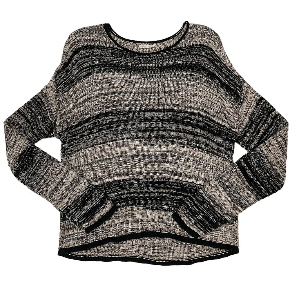 Eileen Fisher Striped Knit Drop Shoulder Sweater - Black Multi - XS*